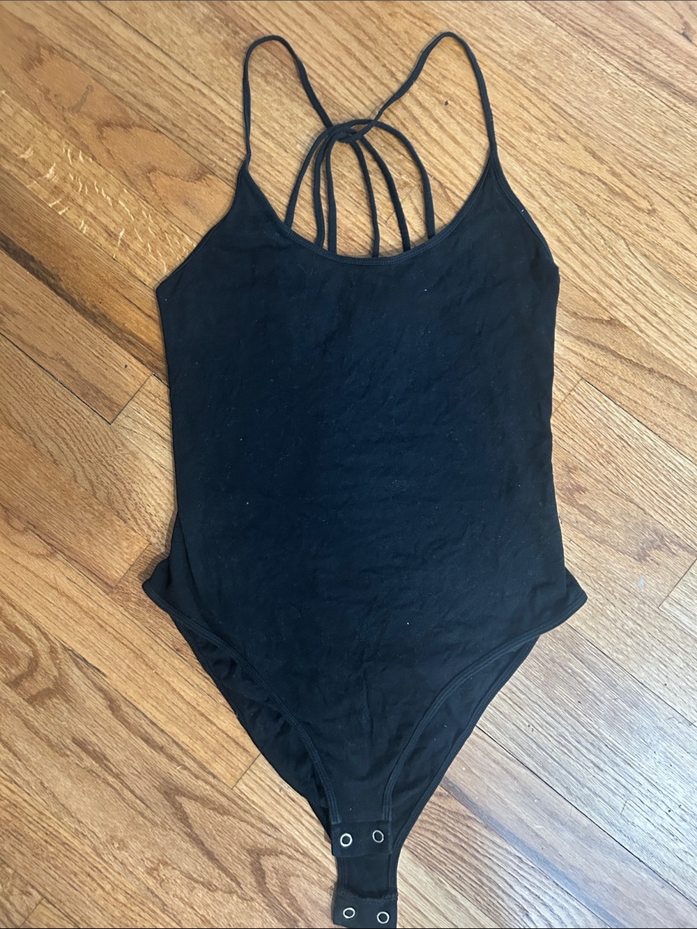 Womens Black One-Piece Bodysuit with Strappy Back size Large